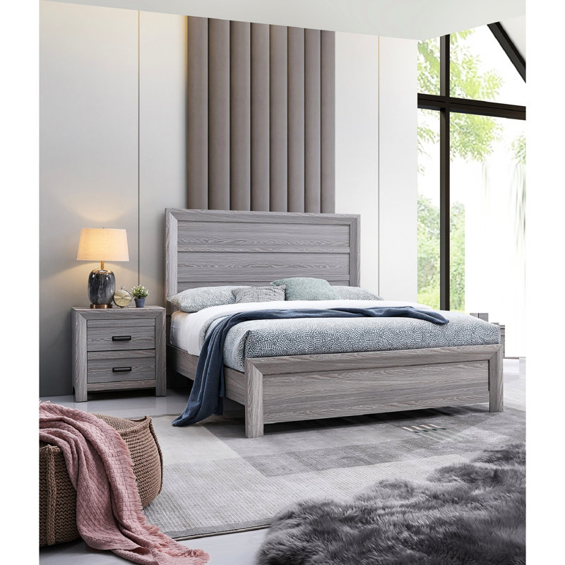 Lit à panneaux simple pour lit d'enfant de style rustique gris avec structure en bois et structure contemporaine