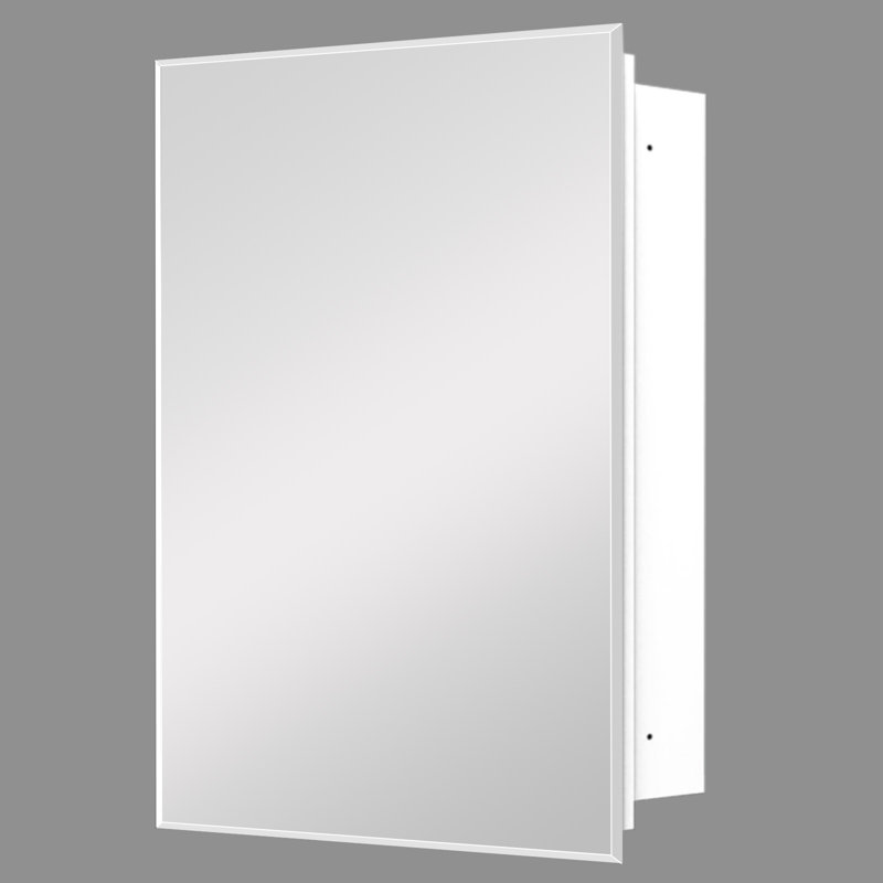 Medicine Cabinet With Mirror Door & Removable Shelves, Rectangular Beveled Edge Frame, No Assembly（White）