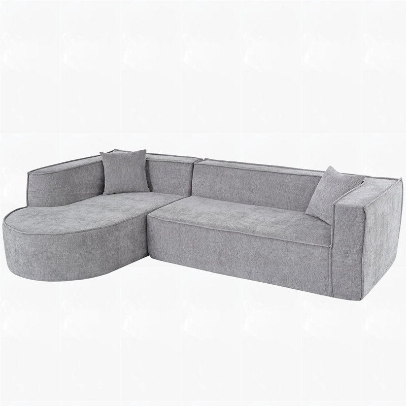 Canapé en L luxueux en chenille, Gris