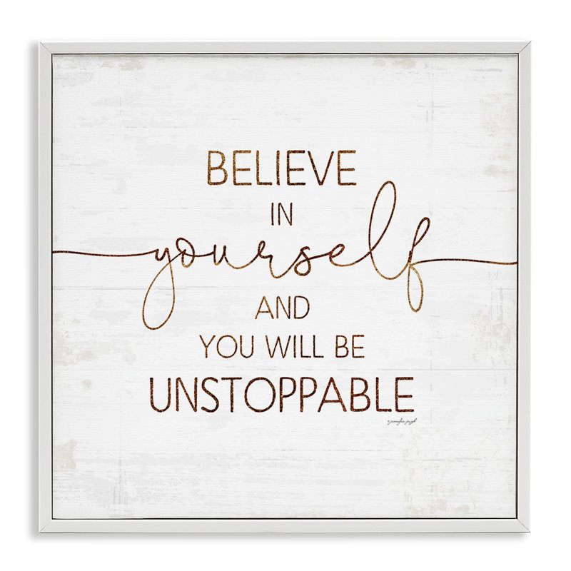 White Framed Believe in Yourself Quote Abstract Art Print