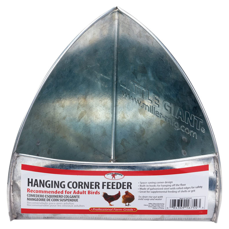 Galvanized Steel Hanging Corner Poultry Feeder, 32 oz