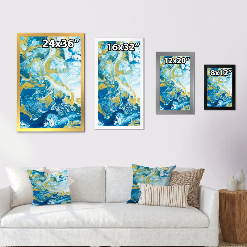Marbre classique bleu et or, Impression noire sur toile encadrée, H 20 po x l 12 po