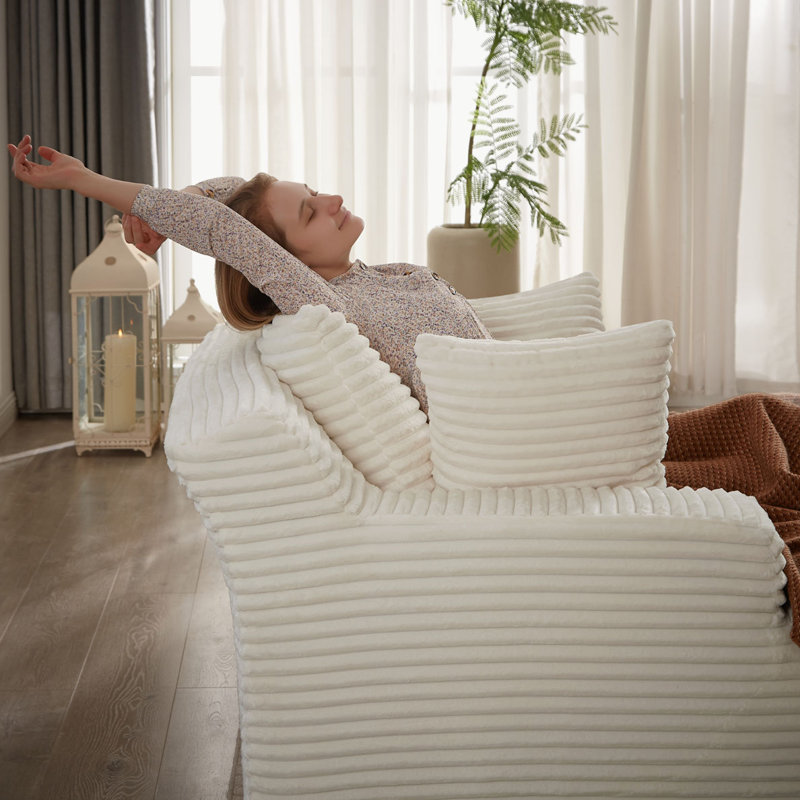 Chaise longue rembourrée en velours côtelé, Velours côtelé blanc