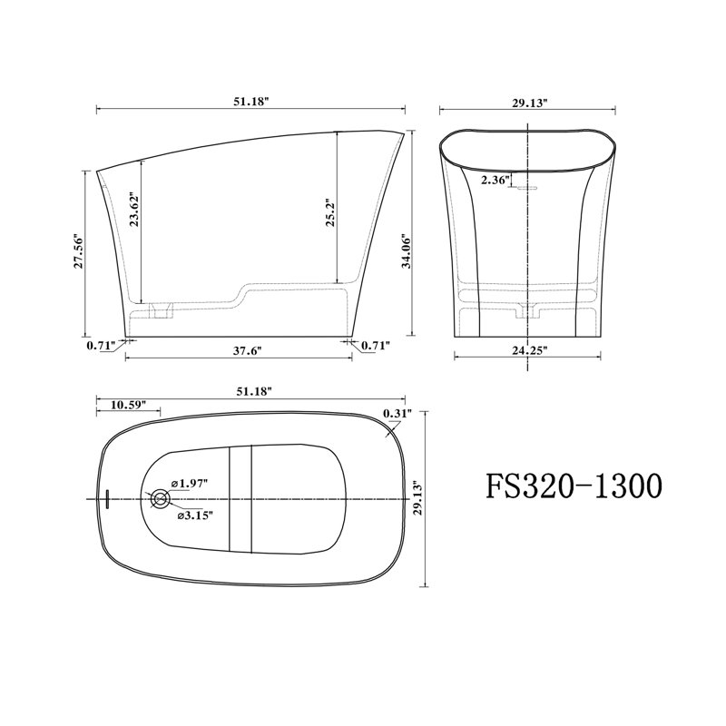 51" Solid Surface Soaking Bathtub