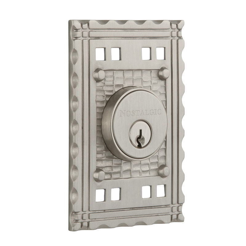 Nostalgic Warehouse Craftsman Plate Double Cylinder Deadbolt, Satin Nickel