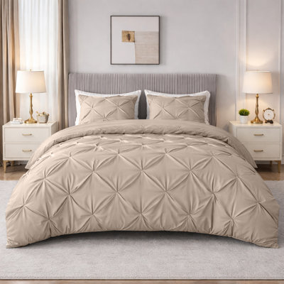 Pintuck Microfiber Duvet Cover Set with Pillowcases – Pleated Textured Bedding, Soft Luxury Quilt Cover, Breathable All-Season Comforter Cover, Modern Hotel Style Bed Set