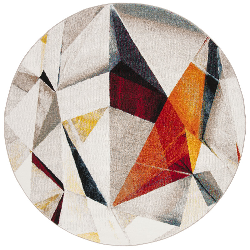 Asumi Wimbled Geometric Gray/Beige Area Rug, Round 12'