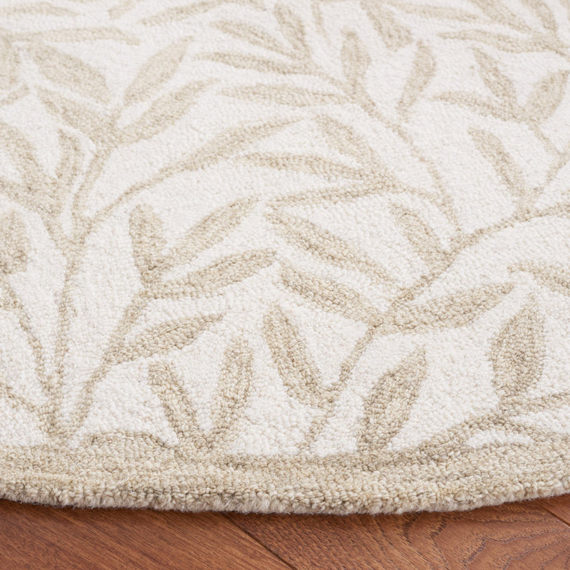 Jaci Hand Tufted Wool/Cotton Floral Rug in Ivory/Beige, Round 6'