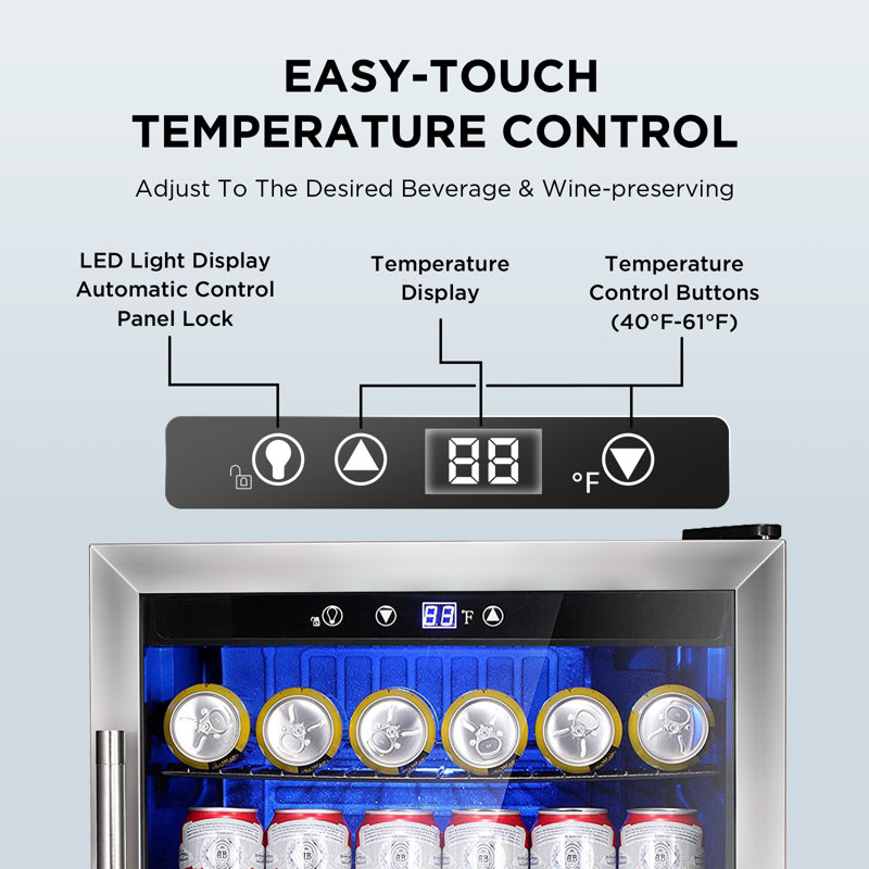 20.3"W 4.4 Cu.ft Beverage Refrigerator, Mini Fridge Holds 37 Bottles or 145 Cans, Touch Control, 32-61℉, Quiet <38dB, LED Light