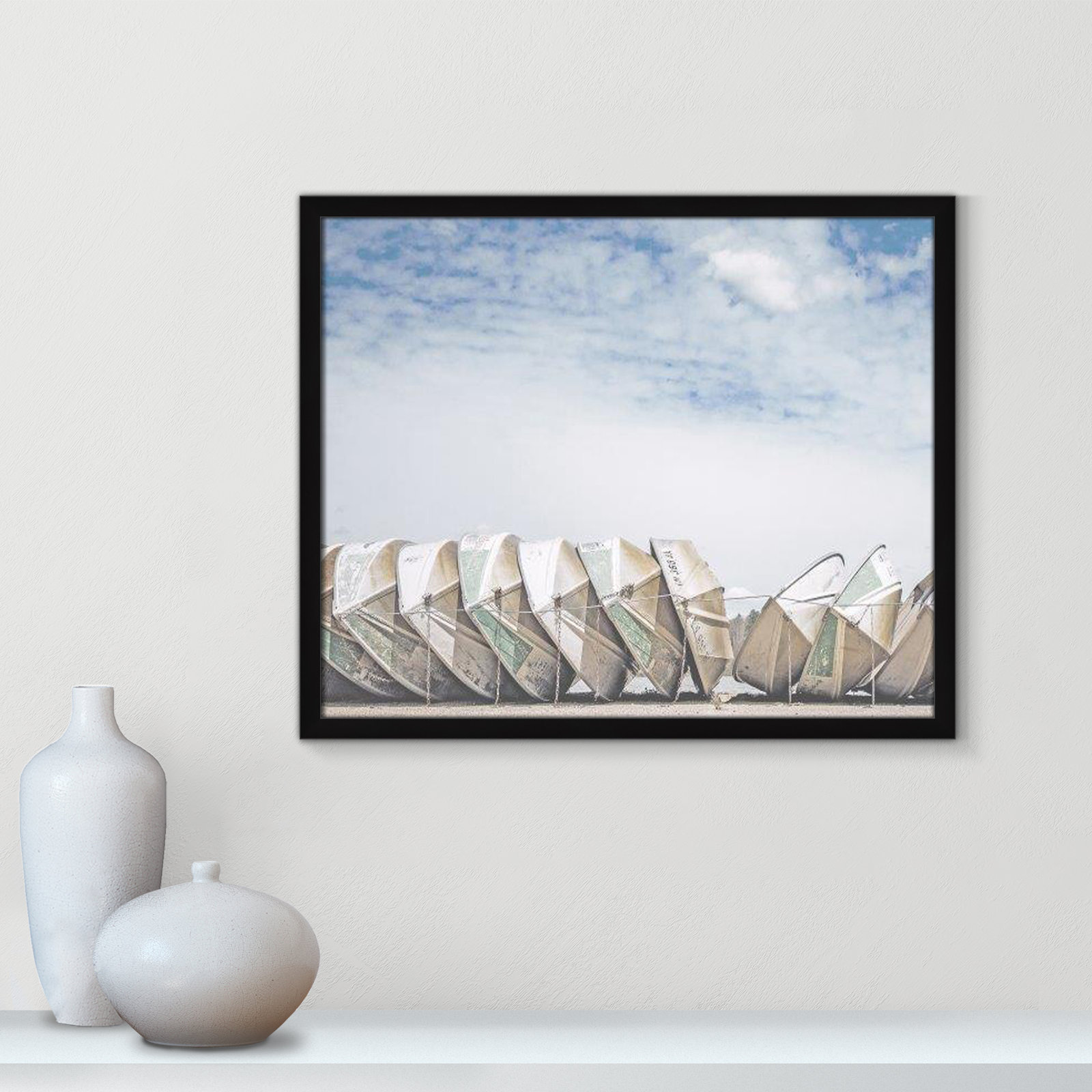 Hennecy "Wooden Boats" Print by Leah Straatsma, 21.5" H x 25.5" W x 1.25" D, Satin Black