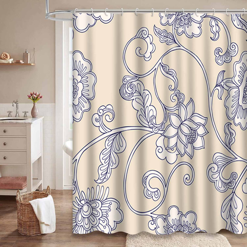 Rideau de douche imperméable à motif floral rétro avec 12 crochets, L 72 po x l 78 po