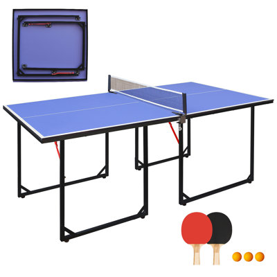 6Ft Mid-Size Table Tennis Table Foldable & Portable Ping Pong Table Set For Indoor & Outdoor Games With Net, 2 Table Tennis Paddles And 3 Balls