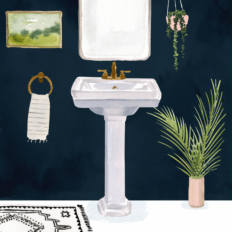 " Boho Bath Sinks I " by Victoria Borges Painting Print, 12" H x 12" W