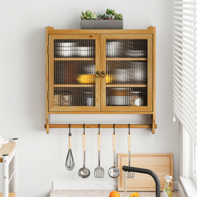 Armoire murale rétro à double porte - verre de 24,8 po, porte-serviettes, trois rangements, armoire en verre brun, répond à diverses exigences de rangement avec support pour la maison