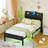 Metal Storage Bed with Upholstered Headboard, RGB LED Lights and Charging Station-1869956861