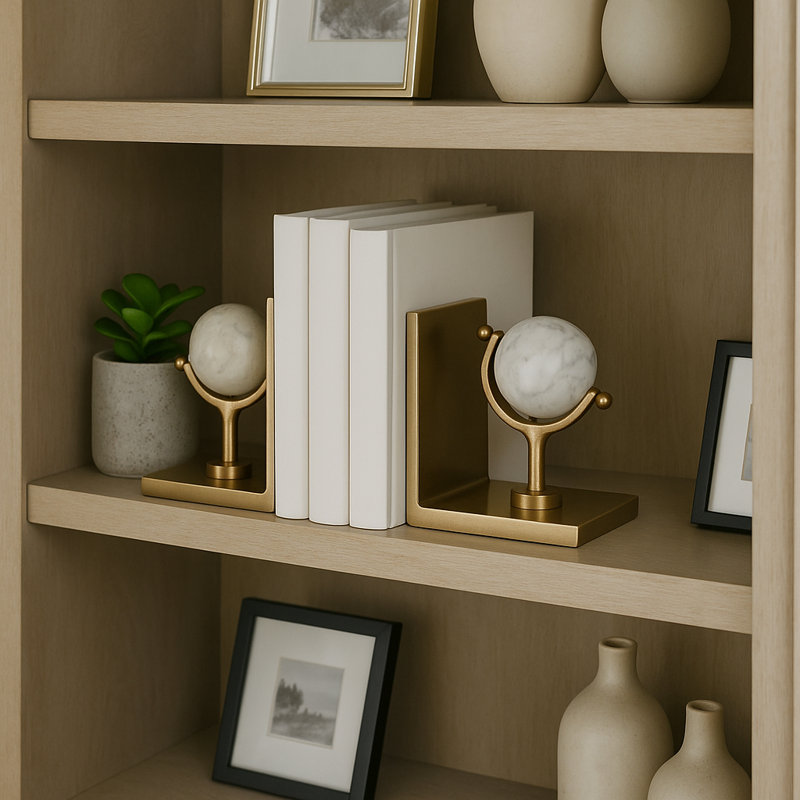 Modern Globe Bookends Sculpture With  - Decorative Book Ends For Shelf, Home Decor Accent, And Stylish Bookshelf - Set Of 2, 11", Gold