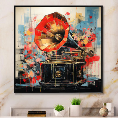 " Red Blue Phonograph Collage "