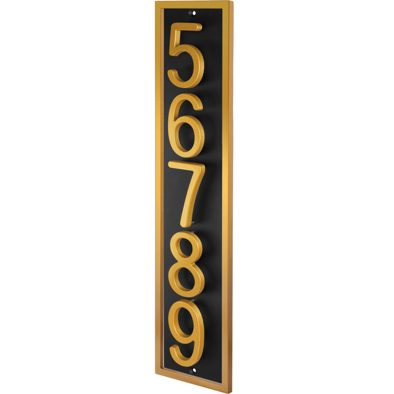 Plaque d'adresse flottante en aluminium Royal Shade, Noir, Doré, Oui