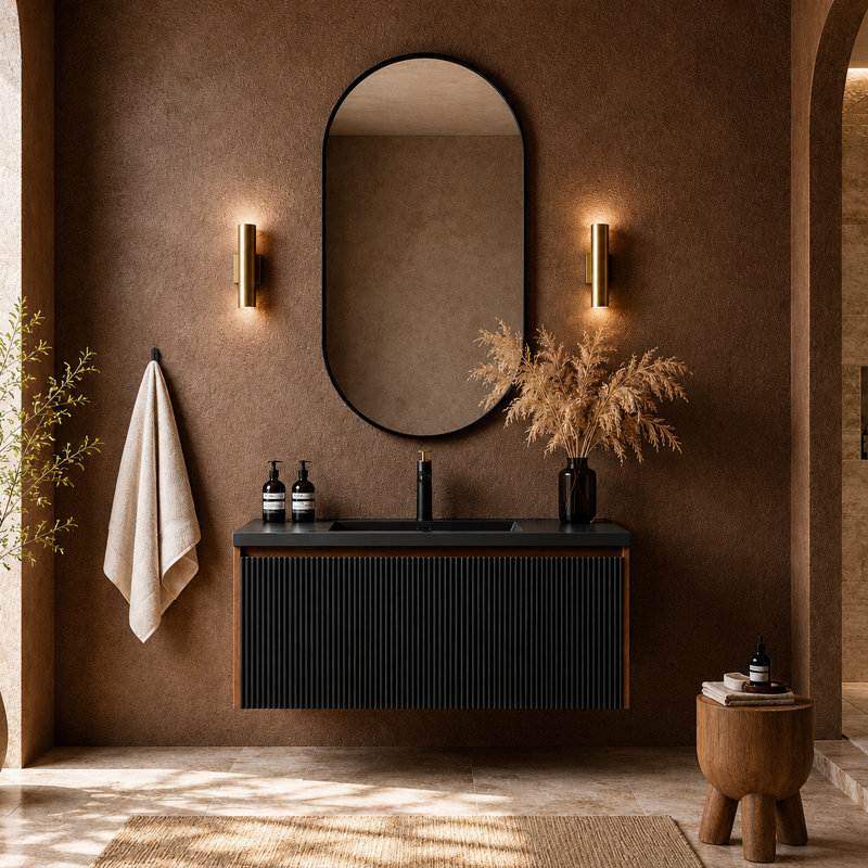 Meuble-lavabo flottant en noyer fumé flottant 36 po VEXEL, Noir, 36 po