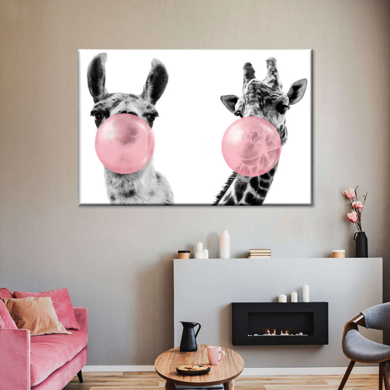 Drôle de lama et de girafe sur toile, H 16 po x l 24 po x P 1,25 po