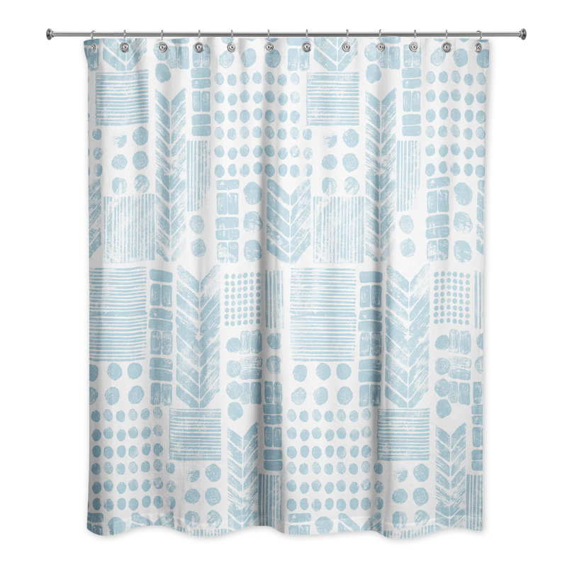 Rideau de douche simple à motif géométrique Trivette, Blanc / bleu