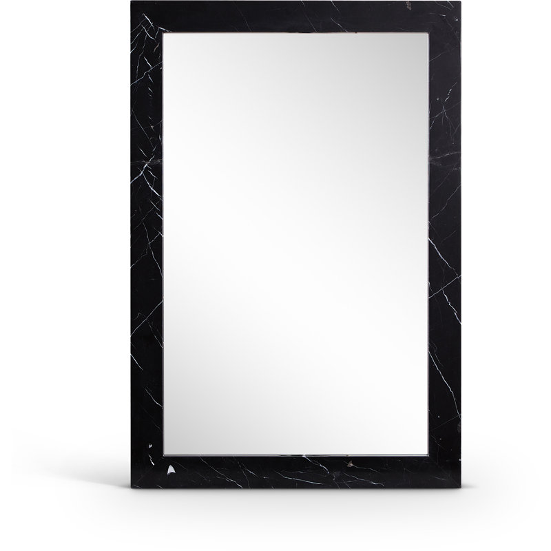 Pavia Genuine Travertine Frame Mirror, Marble, Black