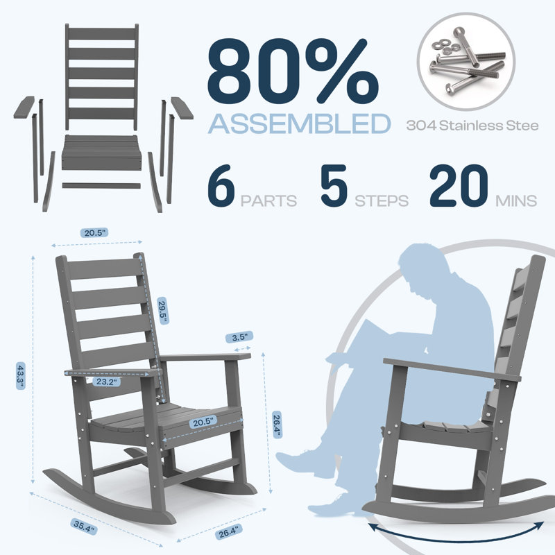 2 chaises berçantes d'extérieur à dossier haut 2 pièces, Gris