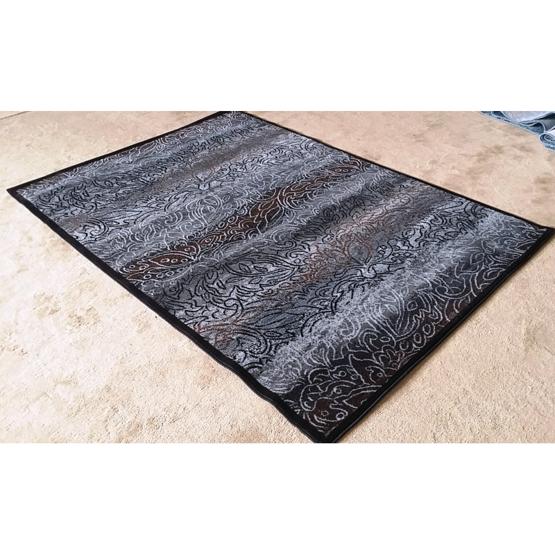 Tapis noir tissé à la machine Almarine, Rectangle 7 pi 11 po x 9 pi 10 po