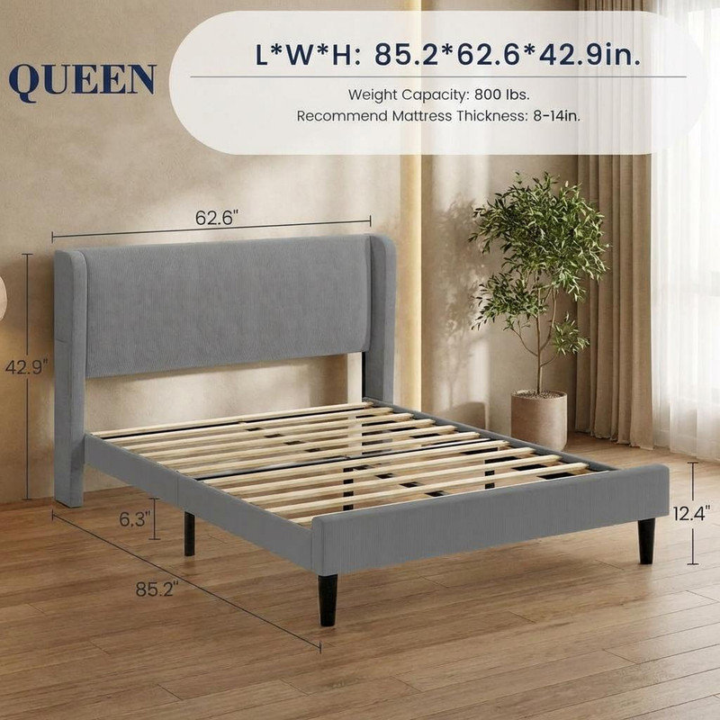 Bed, Grey, Queen