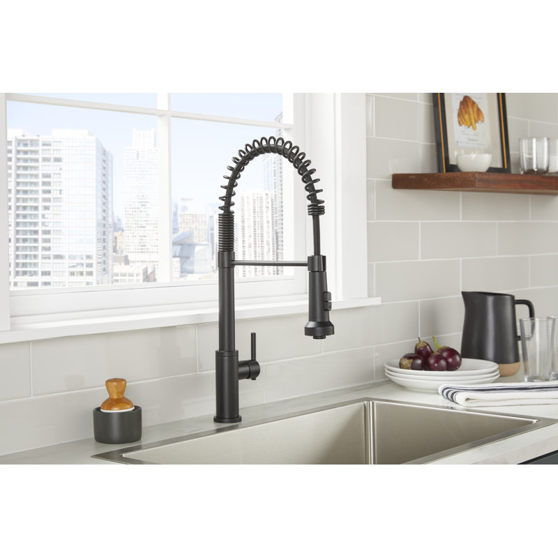 Parma Pre-Rinse Single Handle Spring Pull-Down Kitchen Faucet, Satin Black