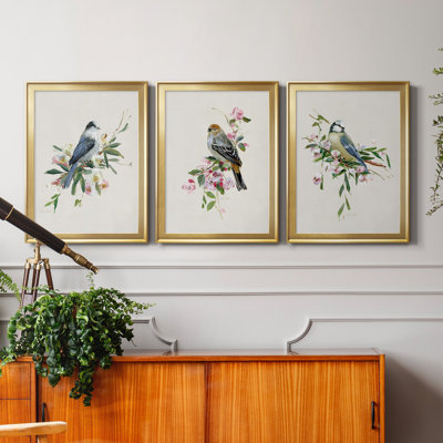 «Spring Song Blue Bird», ensemble de 3 peintures sur toile encadrées