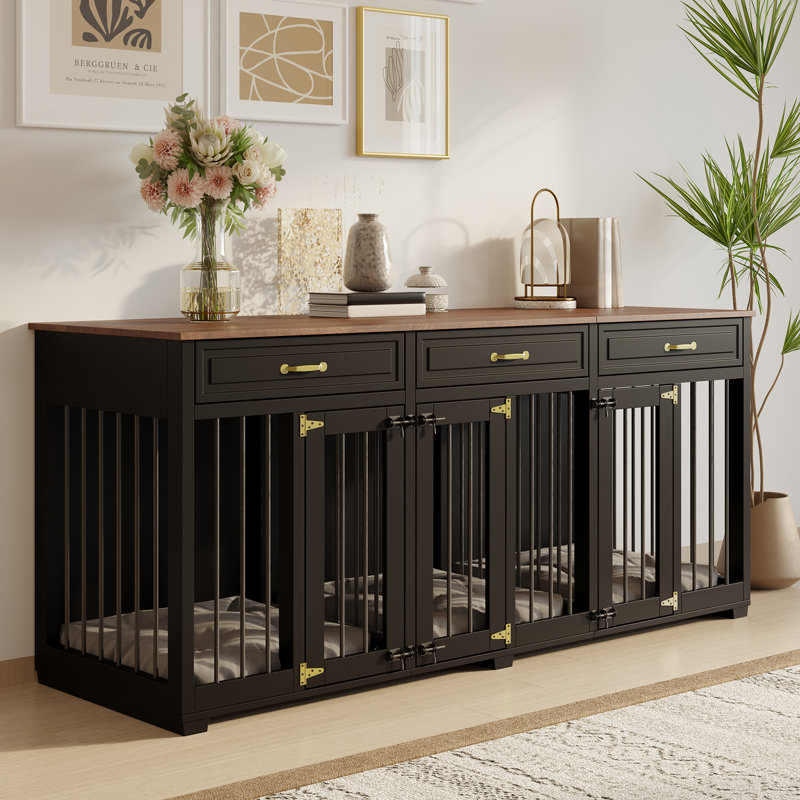 Diarmid Wood Furniture Style Crate with 3 Doors, Black