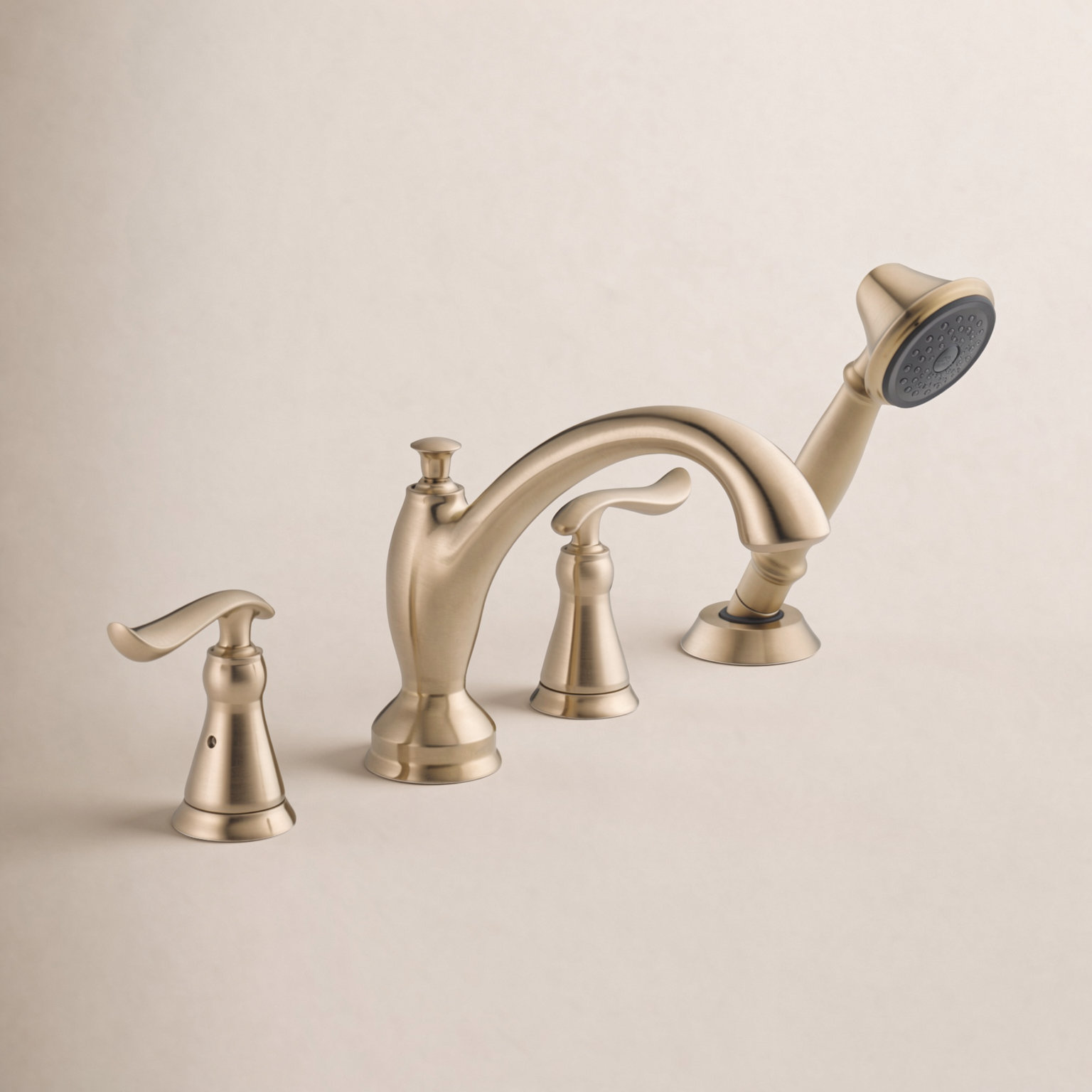 Linden™ Deck Roman Tub Faucet with Handshower, Brilliance Champagne Bronze