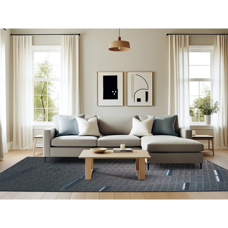 Tapis gris/bleu à tisser électrique, Rectangle 6 pi x 9 pi