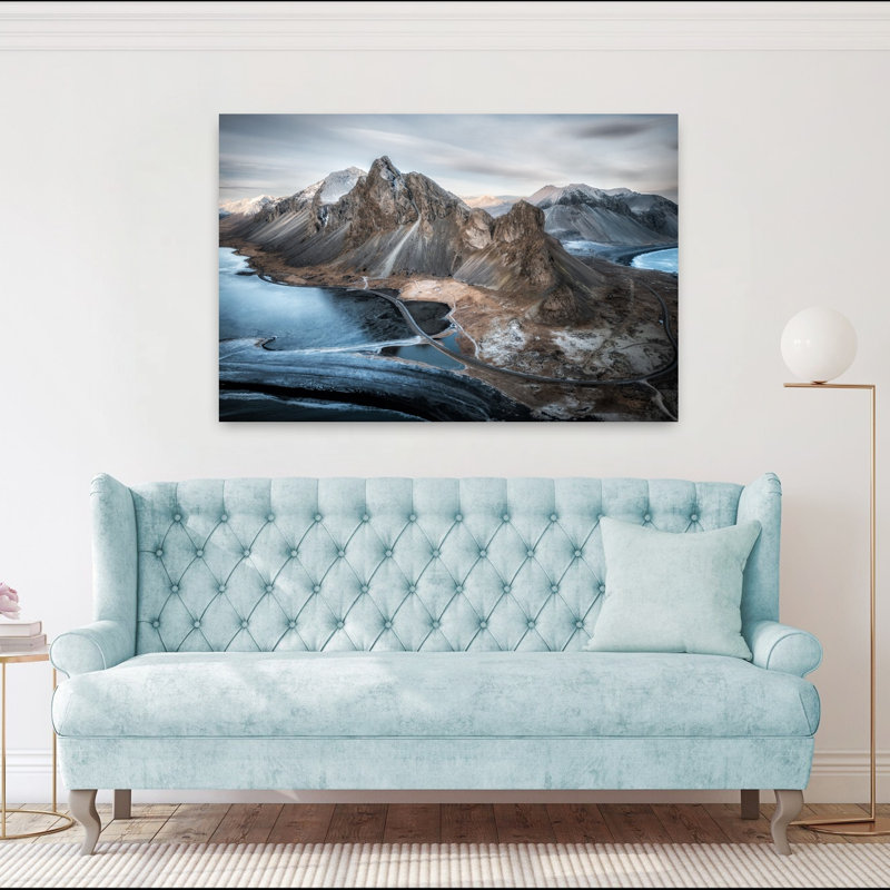 Vestrahorn Winter Landscape Dramatic Serene Abstract Coastal Landscape Wall Art Print 1 Piece Wrapped Canvas Wall Art
