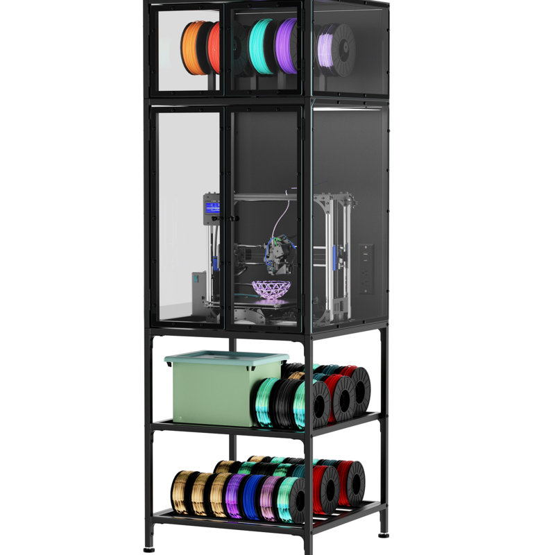 Armoire pour imprimante 3D avec rangement pour filament double couche, barre de réduction de bruit en forme de T pour rangement de bureau avec barre, réduction du bruit,