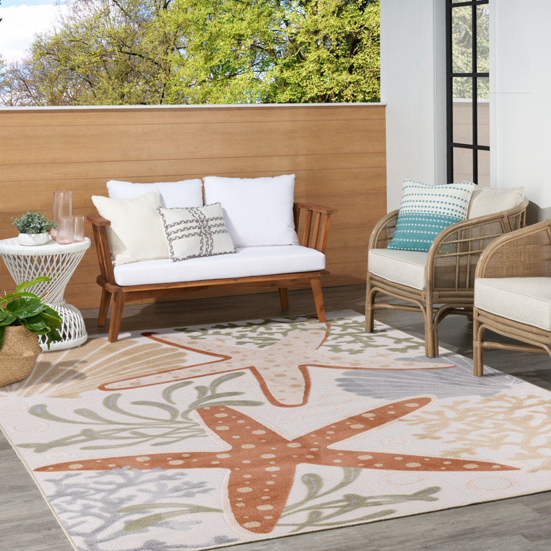 Antwanett Coastal Marine Life Power Loomed Indoor / Outdoor Rug, Rectangle 9' x 12'