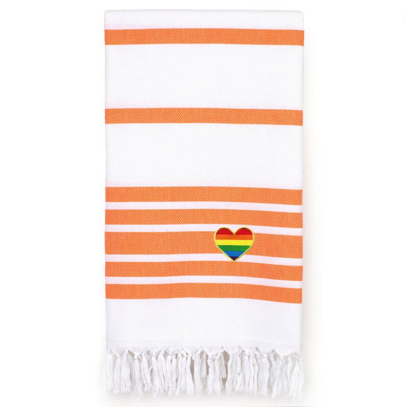  Serviette de plage turque en coton, Orange / blanc