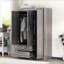 Armoire 3 portes avec 2 tiroirs, effet grain de bois