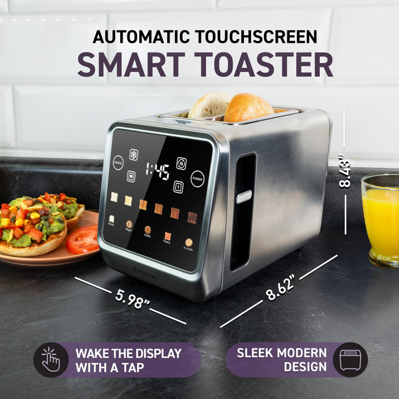 Inspirex 2-slice Touchscreen Toaster, Stainless Steel, Silver