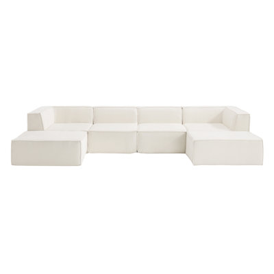 Canapé modulaire à compression avec siège extra profond, canapé rembourré réversible avec repose-pieds amovibles, canapé en chenille confortable avec méridienne moderne, canapé convertible 4 places pour le salon, l’appartement,