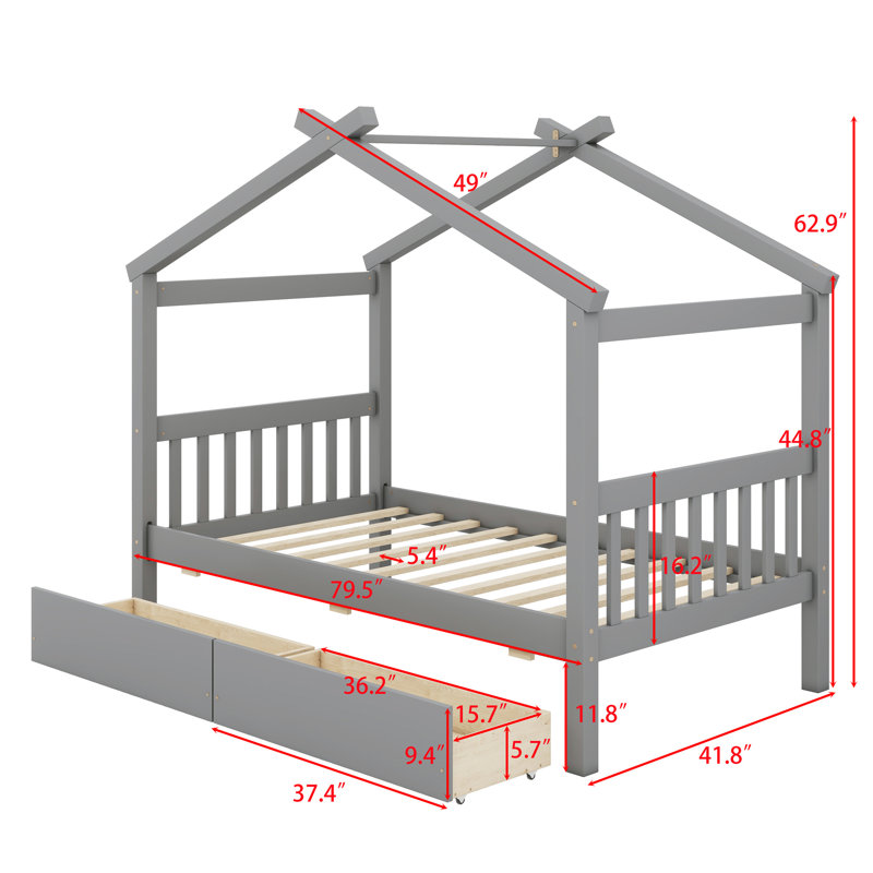 Lit en bois avec tiroirs, Gris
