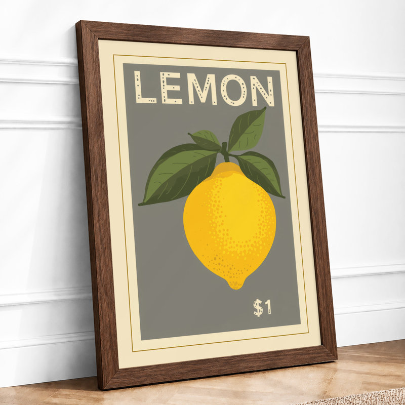 Lemon Price Label Retro - Framed Print, A4 - 29.7 x 21.0 cm, Walnut