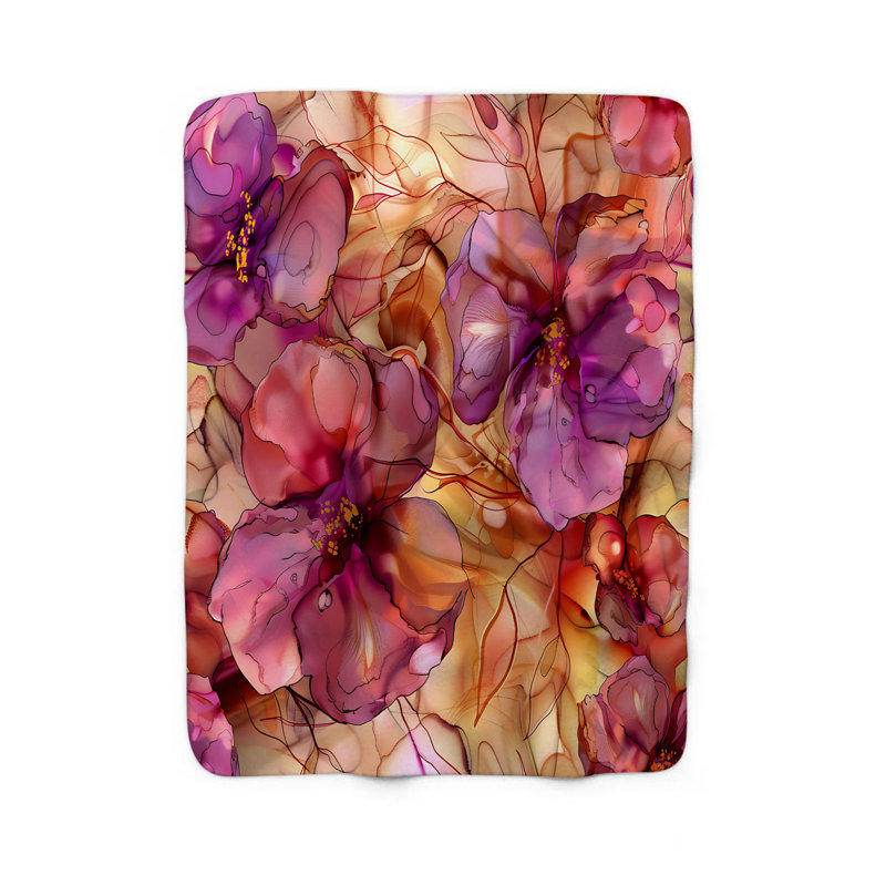 Couverture orchidée exotique 1 pièce Sherpa Premium, Grand lit