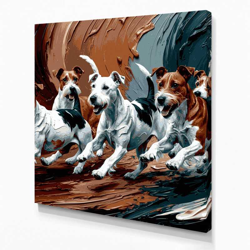 «Dogs Smooth Fox Terrier», art mural sur toile brune, H 12 po x l 12 po