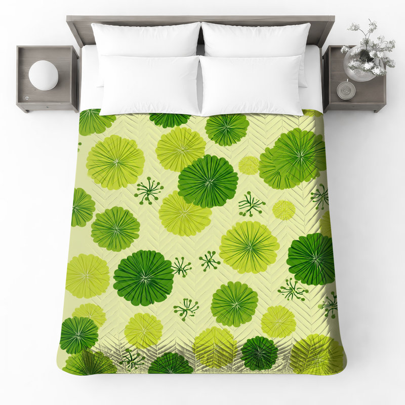 Couvre-lit matelassé vert à motif floral toutes tailles, Lit simple
