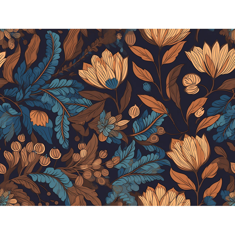 Machine Printed Comforter, Queen Comforter, Brown/Navy Floral