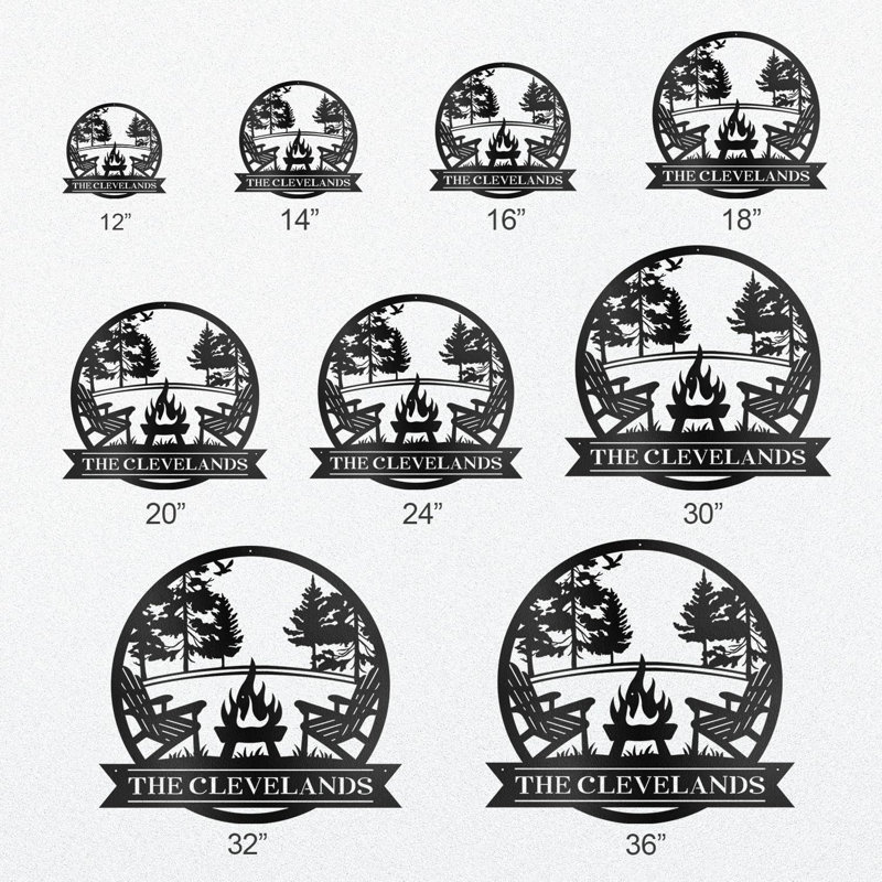 «The Camp Bonfire Forest», art mural en métal à lettres séparées, monogramme, H 14,5 po x l 16 po x P 0,05 po, Oui