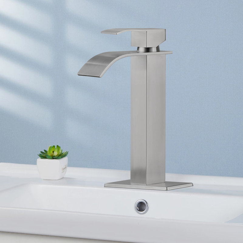 Single Handle Single Hole Bathroom Faucet With Deckplate And Waterfall Spout ( 1 Pack ), Brushed Nickel