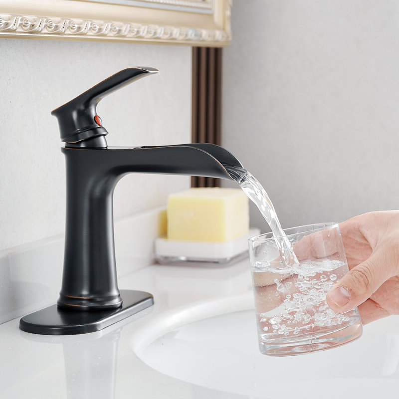 Hot And Cold Bathroom Faucet Waterfall, Deck-Mounted, One Handle, With Pop Up Drain Supply Lines Waterfall Faucet, Deck Mounted, Drain, Lines, Hole, Contemporary Style, Water